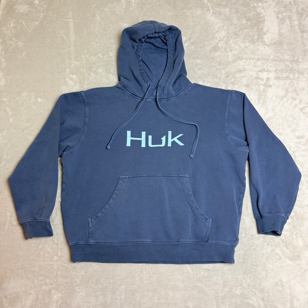 Huk Pullover Hoodie Mens Large Blue Logo Graphic Fishing Outdoor Casual Sporty